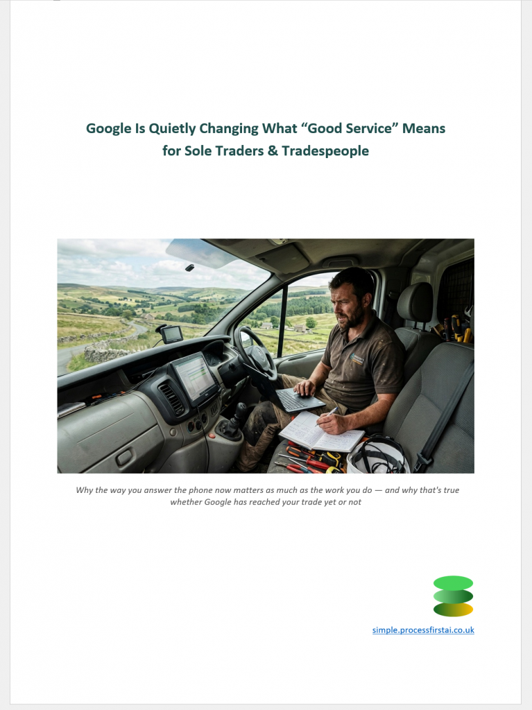 An information-only report on how Google is quietly changing what good service means for sole traders and tradespeople. No selling involved.