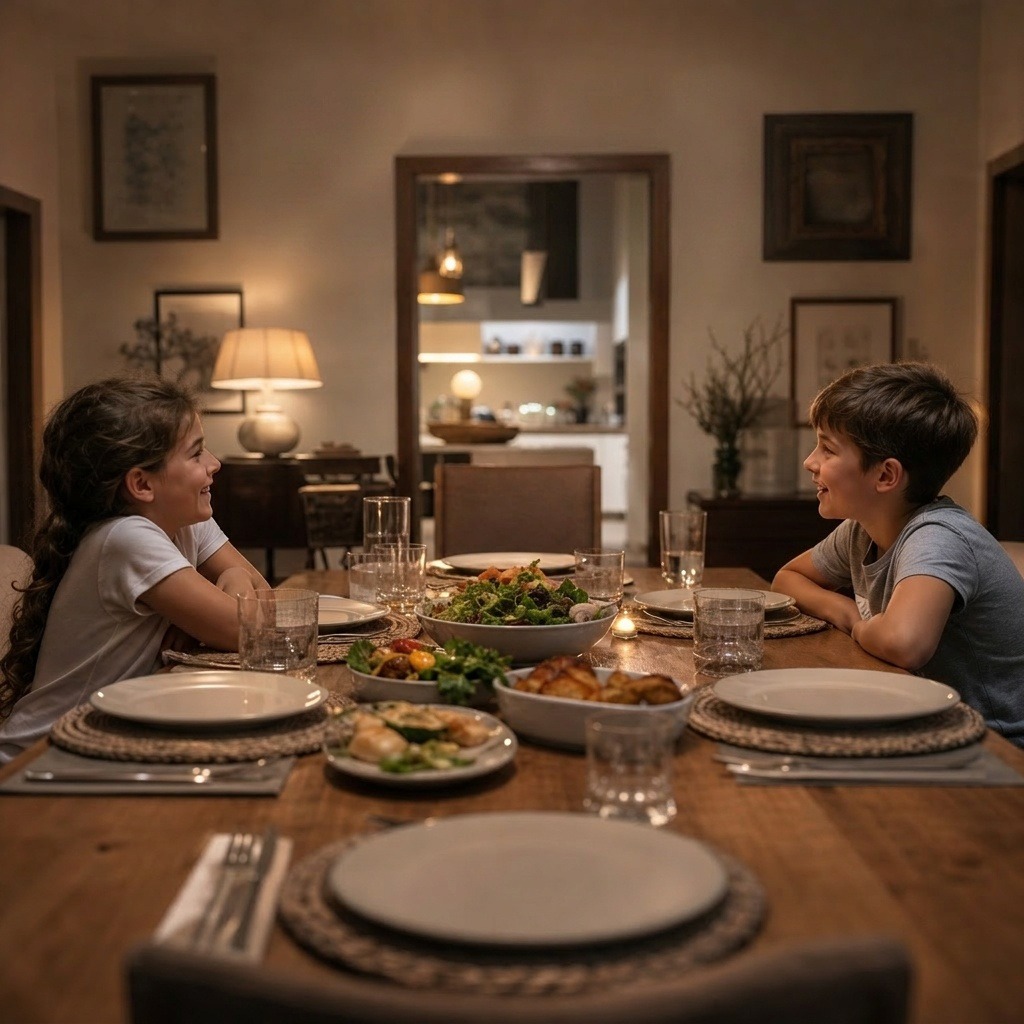 Family just before dinner. No distractions.